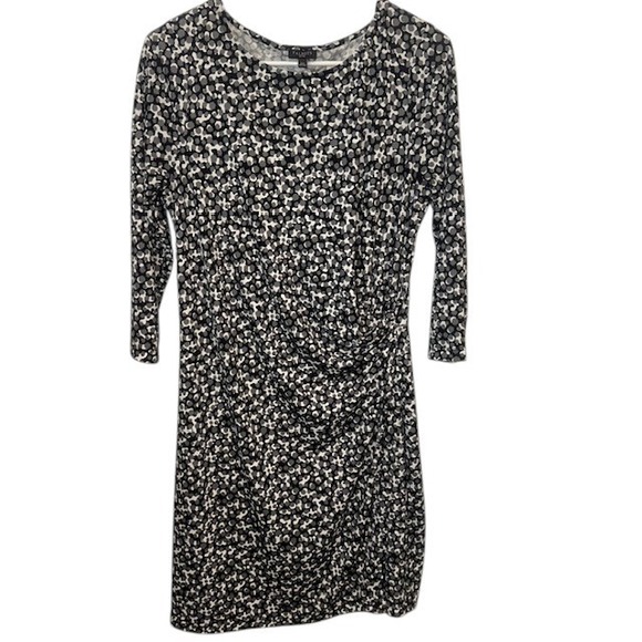 Talbots Dresses & Skirts - Talbots Knit Dress 3/4 Sleeve Faux Wrap Black Gray White Print Dress Size LP